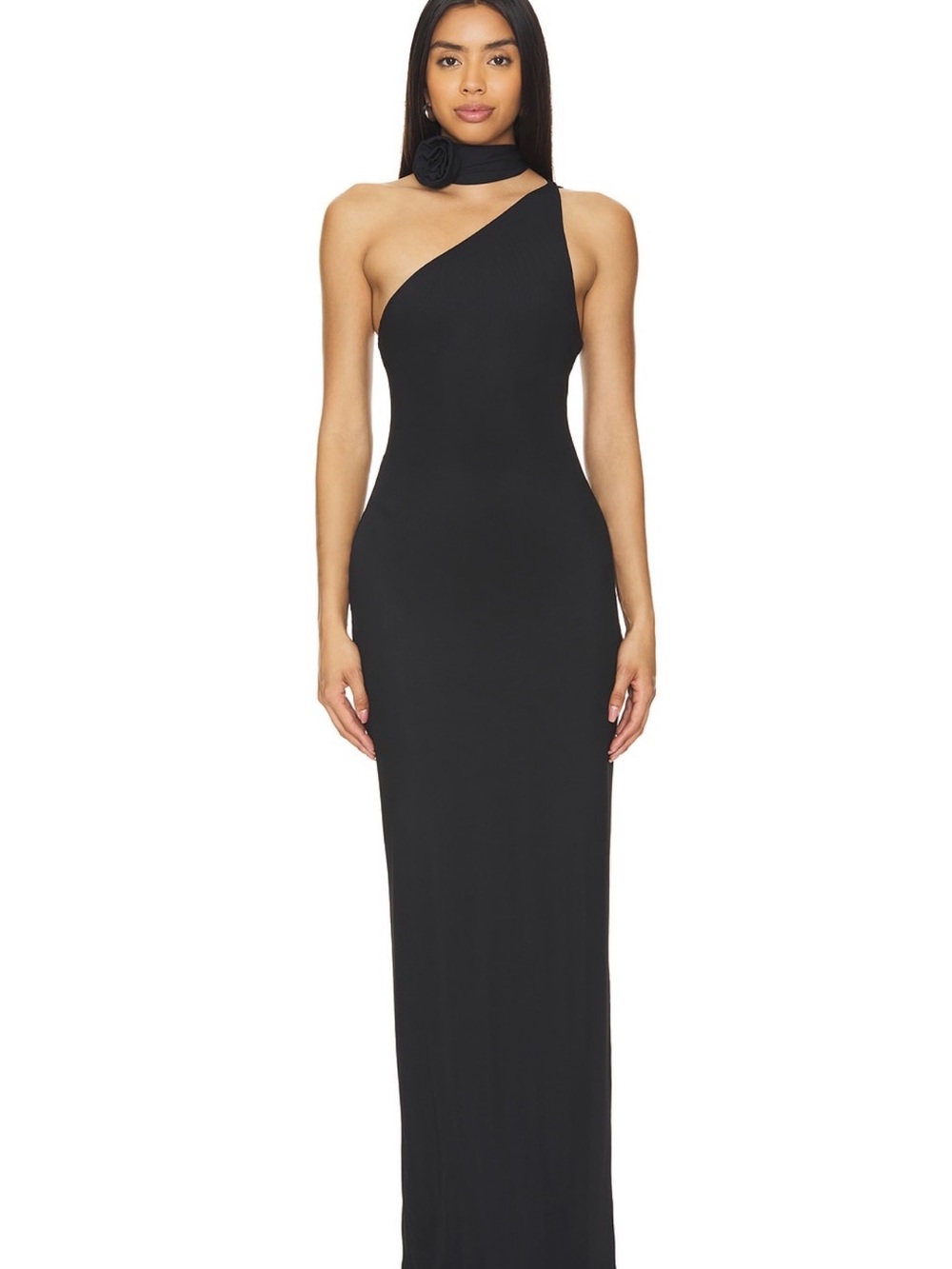 AFRM savoy dress One-Shoulder Black Evening Gown with Neck Accent